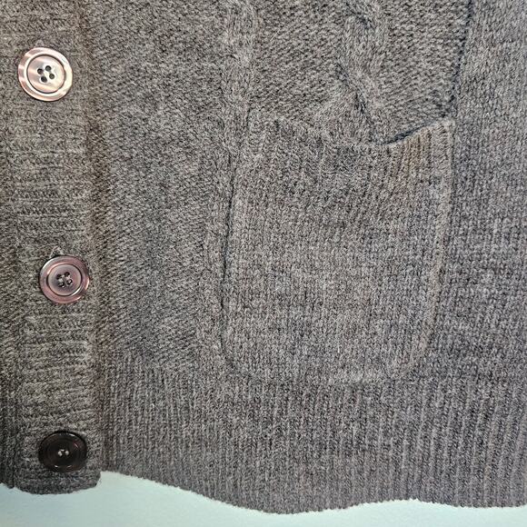 Juna Cardigan Womens S Gray Wool Sweater Short Sleeve Pockets Academia Preppy - Picture 4 of 11